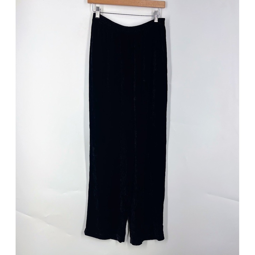 Eileen Fisher Black Silk Rayon Velvet Wide Leg Elastic Waist Pants Small